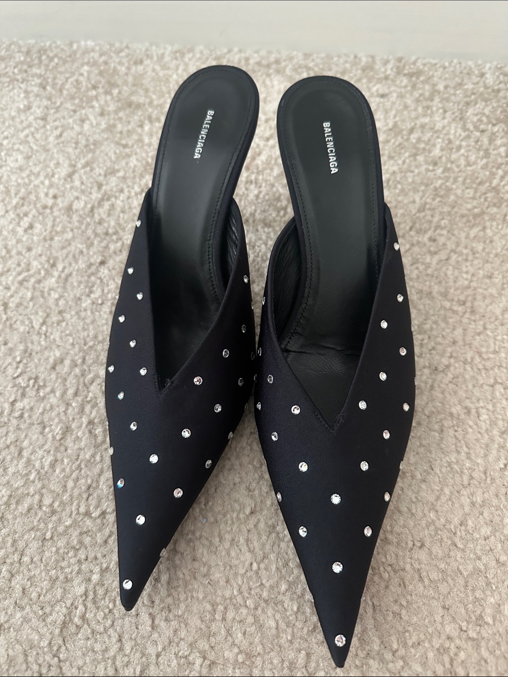 Black Crystal-Studded Pointed Mule